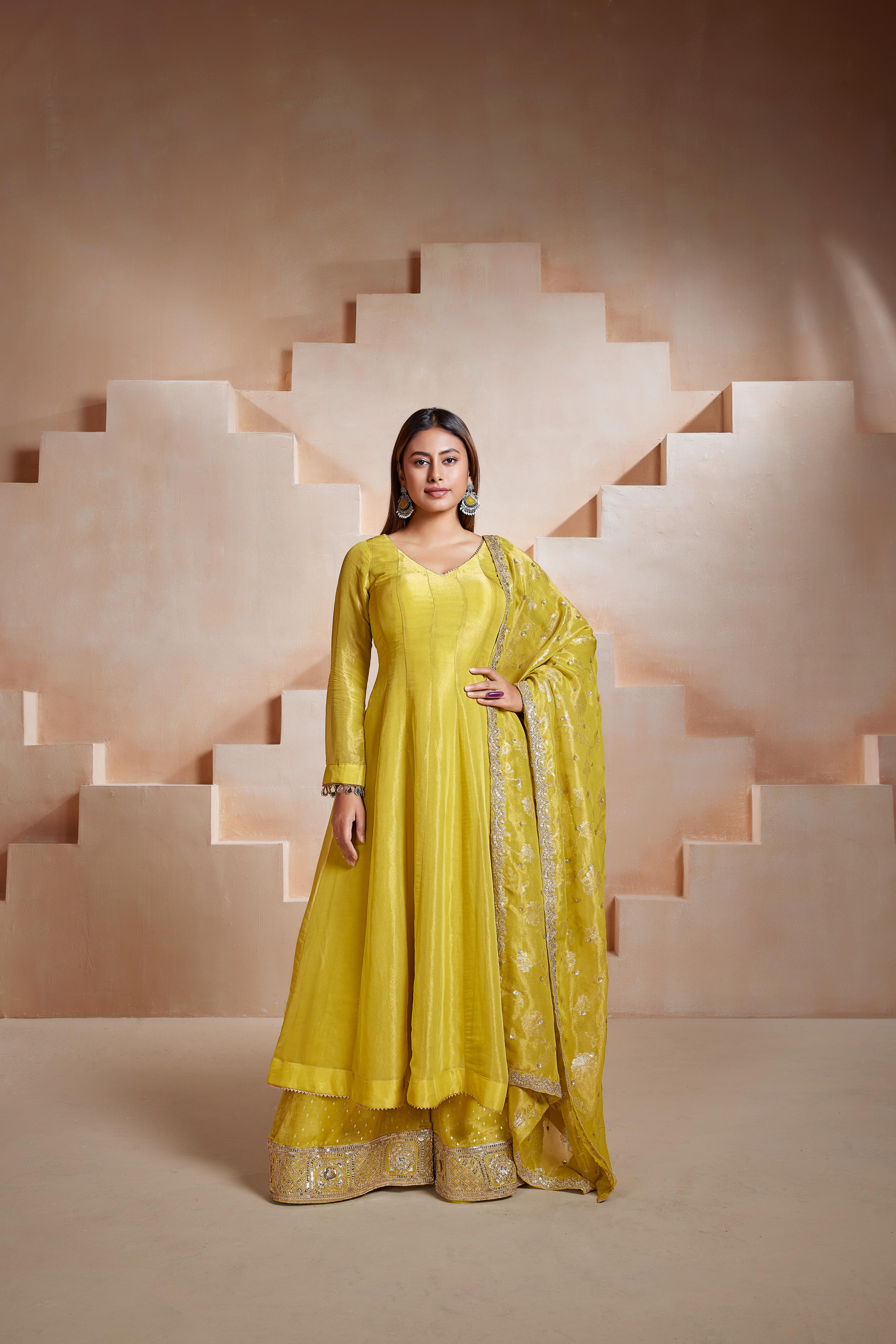 Mustard Yellow Anarkali Palazzo Set