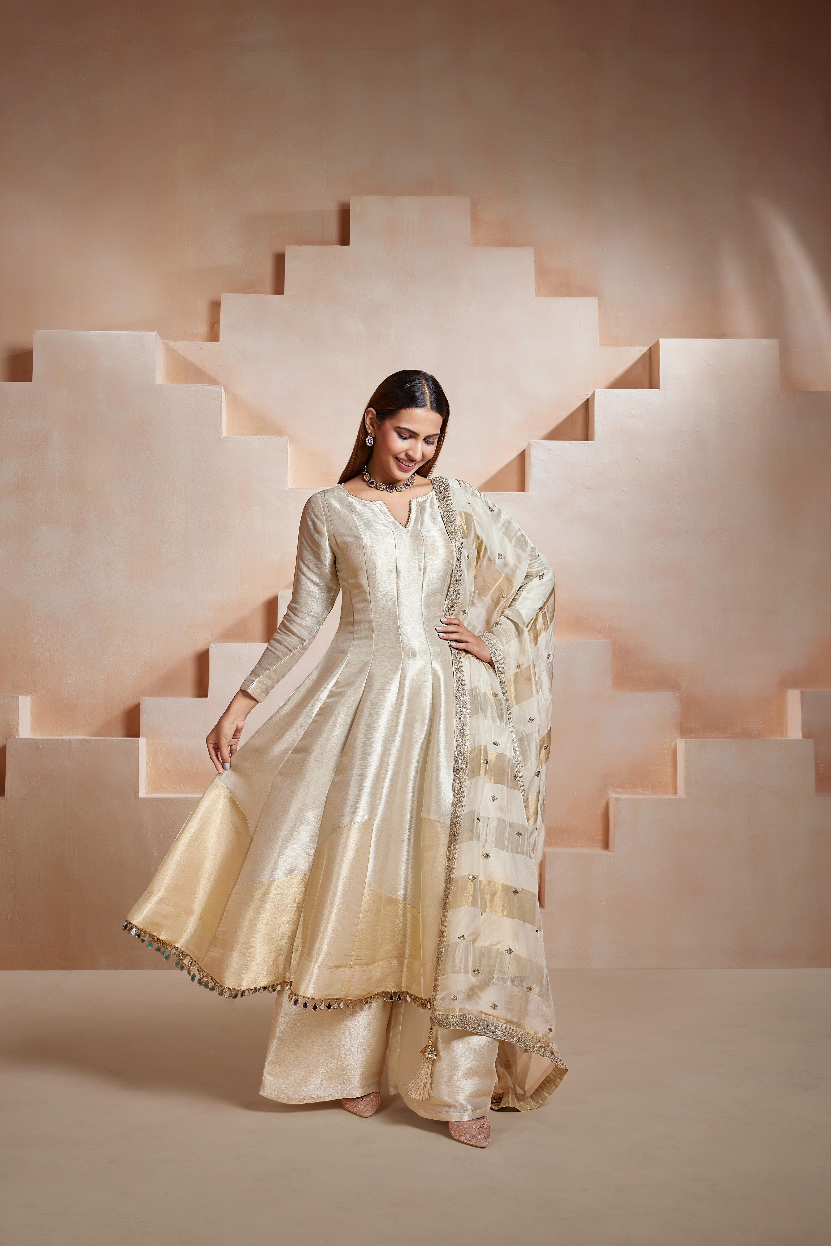 Ivory Gold Anarkali Palazzo Set