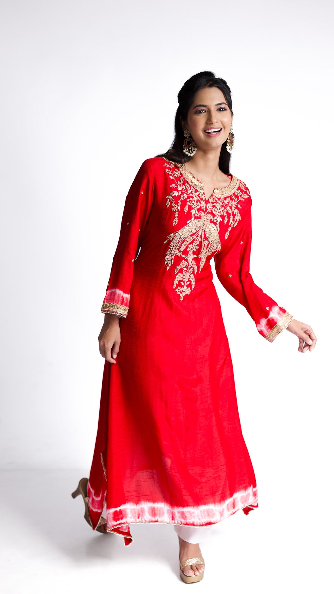 Red silk kurti set - Mokshaa