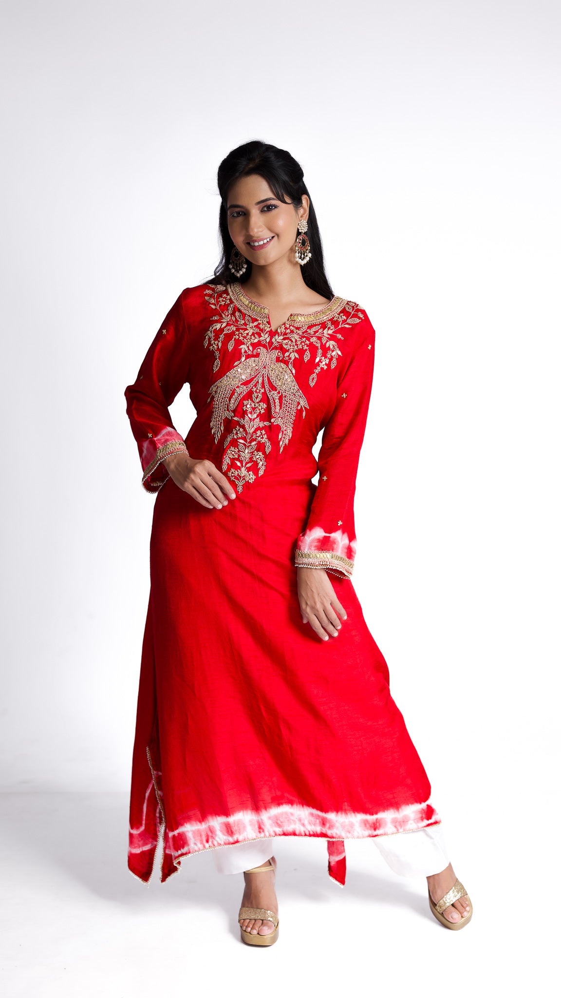 Red silk kurti set - Mokshaa