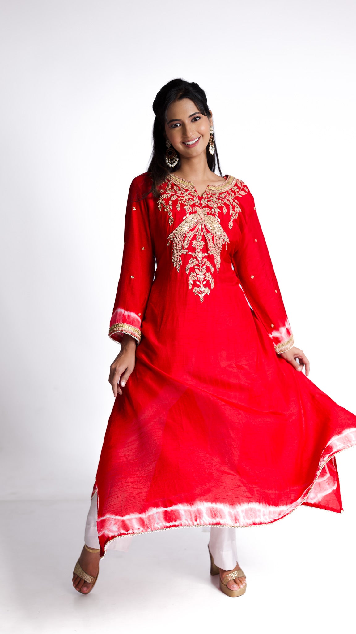 Red silk kurti set - Mokshaa