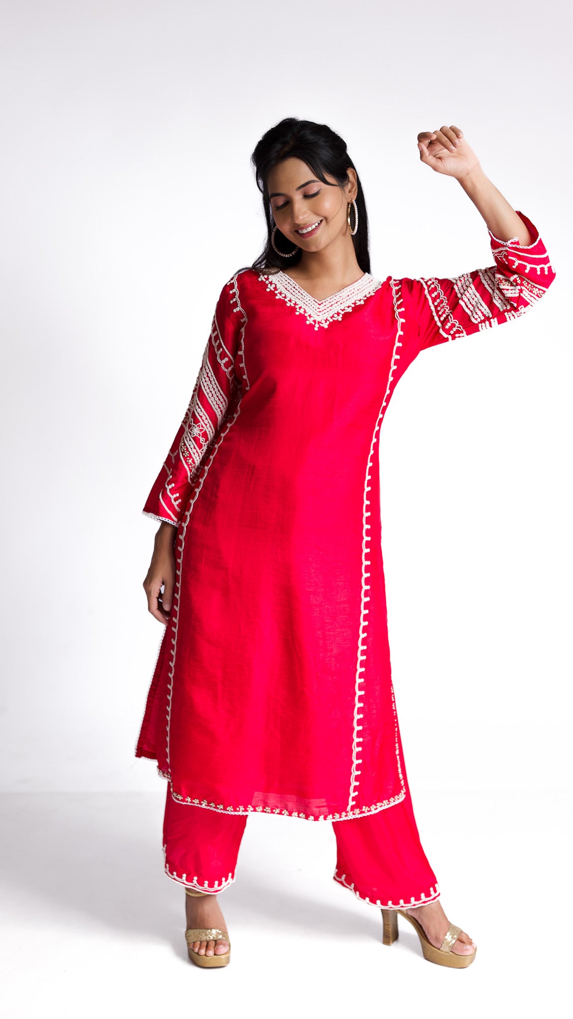 Red silk kurti set - Mokshaa