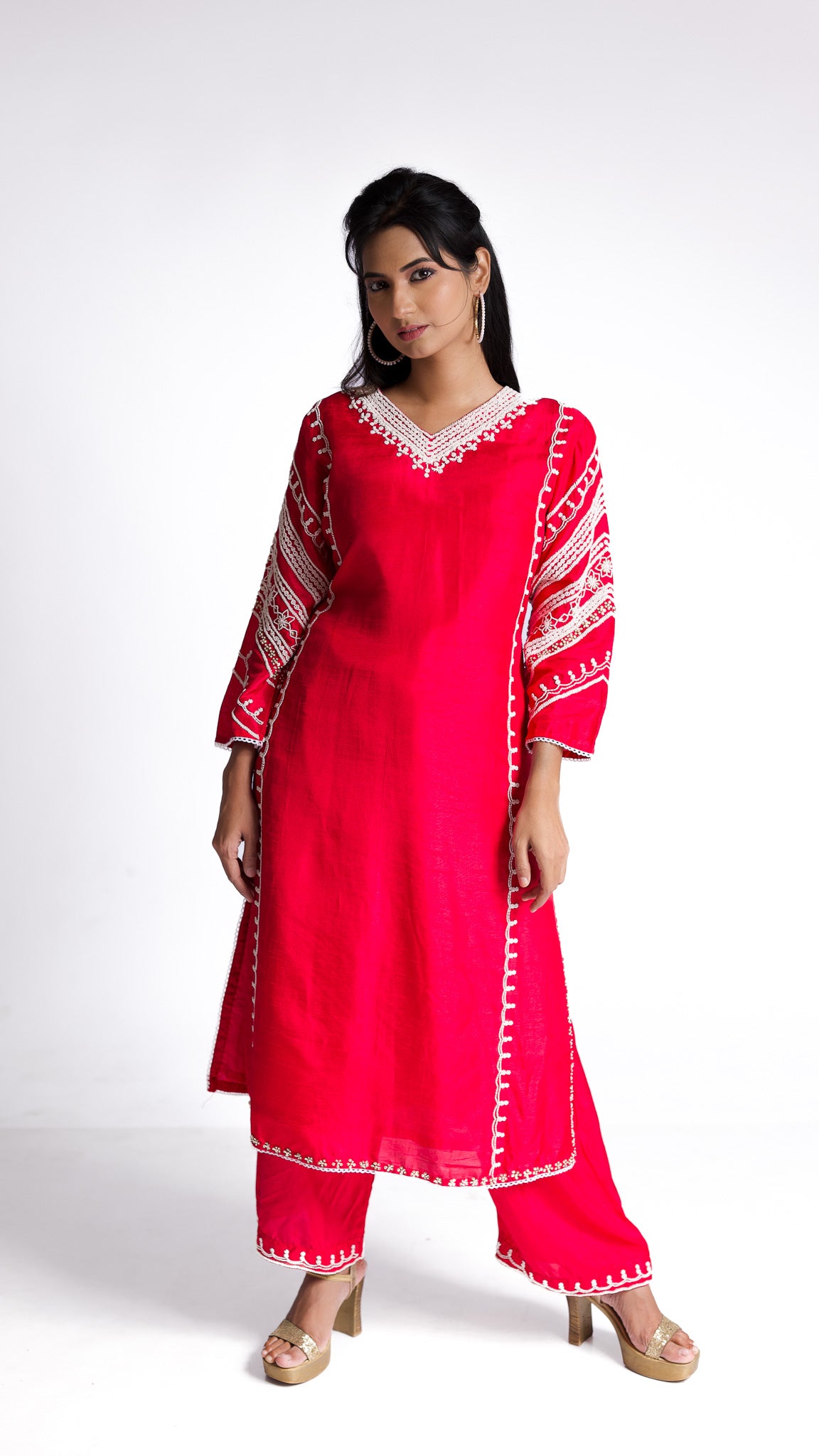 Red silk kurti set - Mokshaa