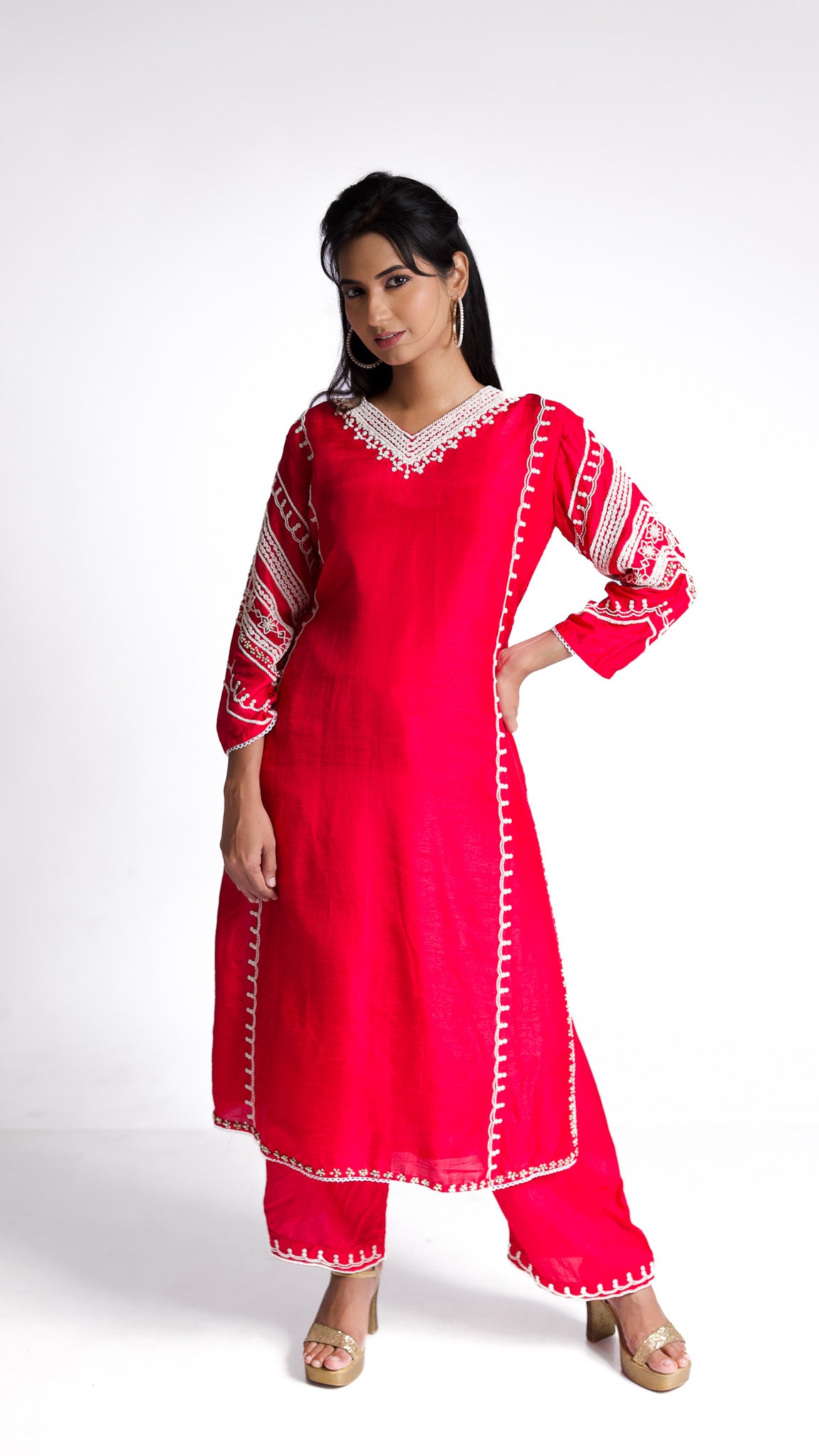 Red silk kurti set - Mokshaa