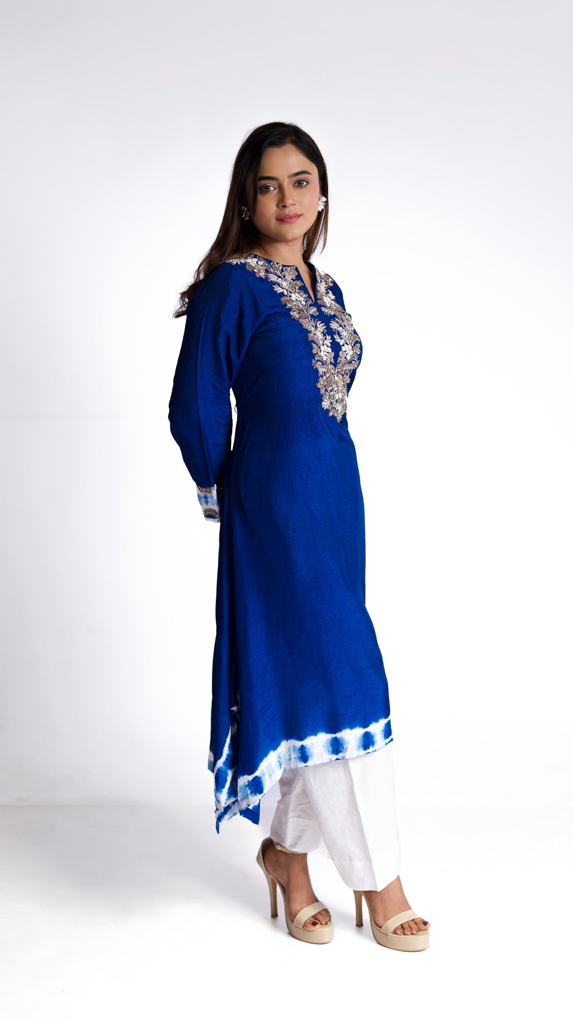 Royal Blue silk kurti set - Mokshaa