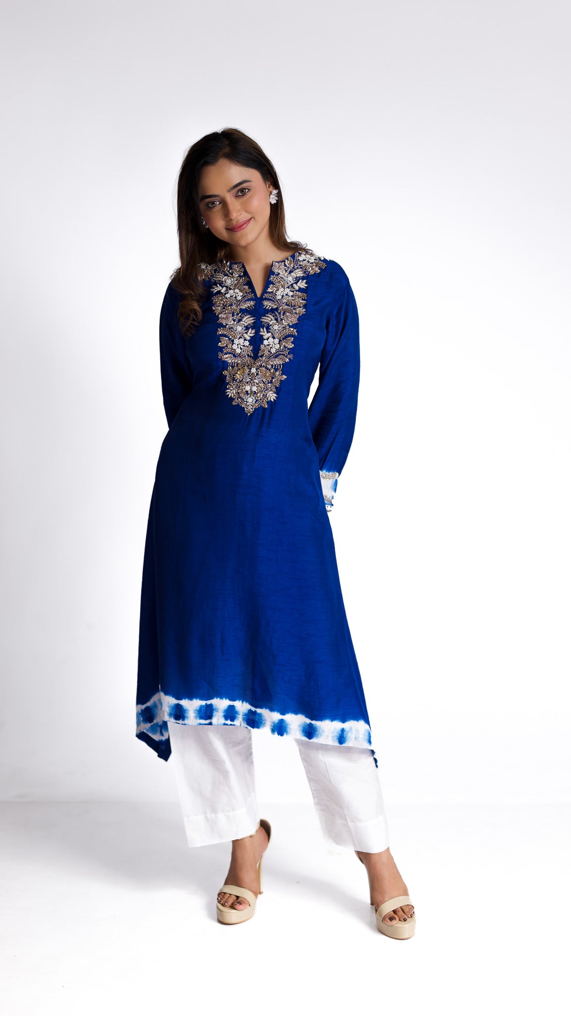 Royal Blue silk kurti set - Mokshaa