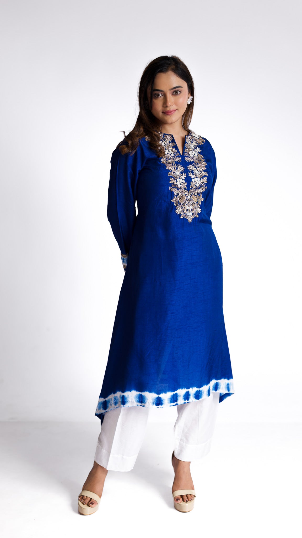 Royal Blue silk kurti set - Mokshaa