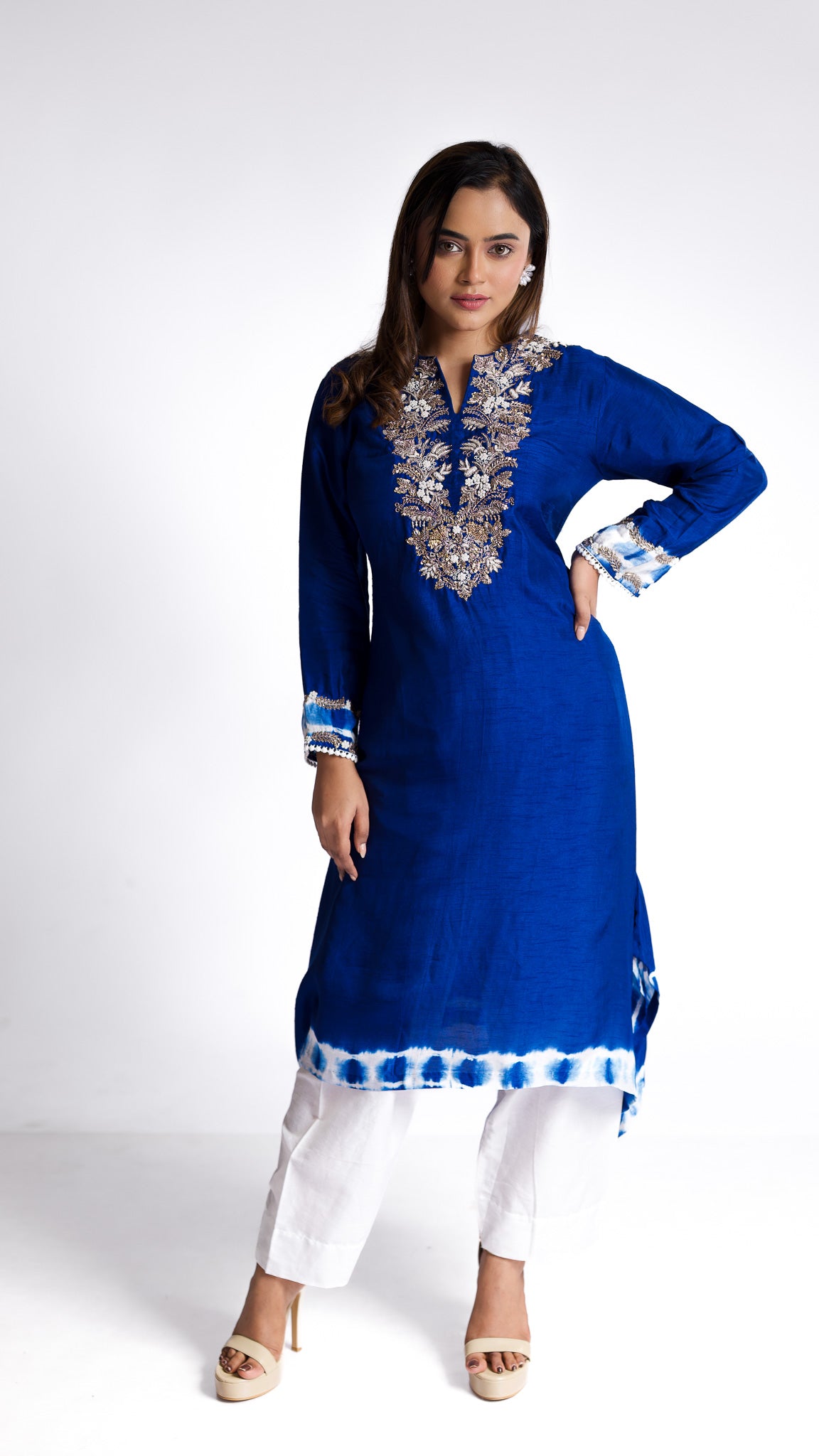 Royal Blue silk kurti set - Mokshaa