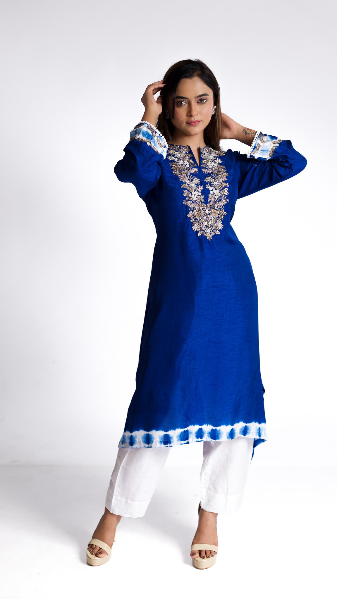 Royal Blue silk kurti set - Mokshaa