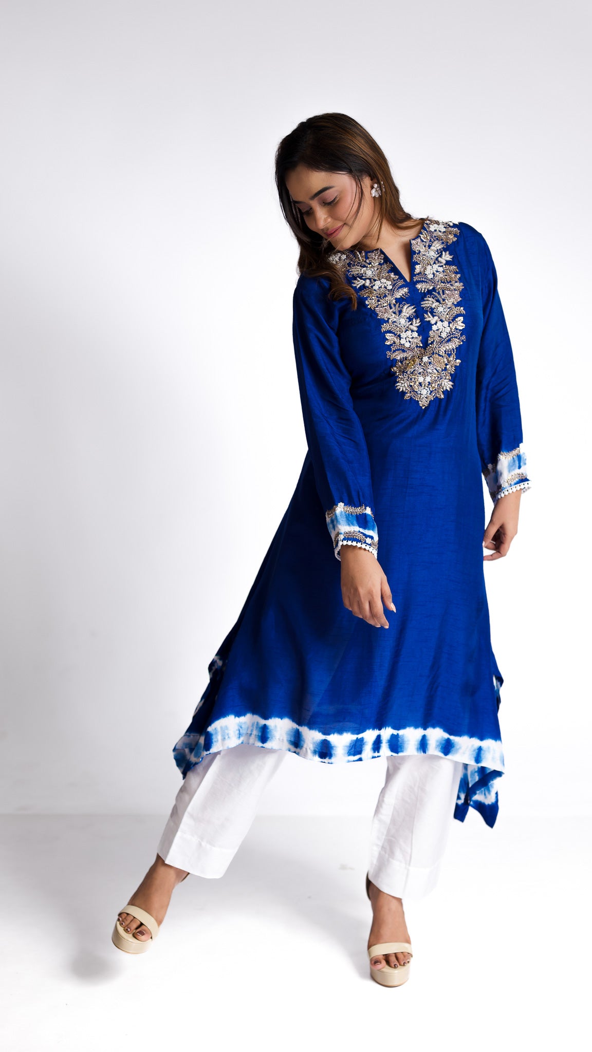 Royal Blue silk kurti set - Mokshaa