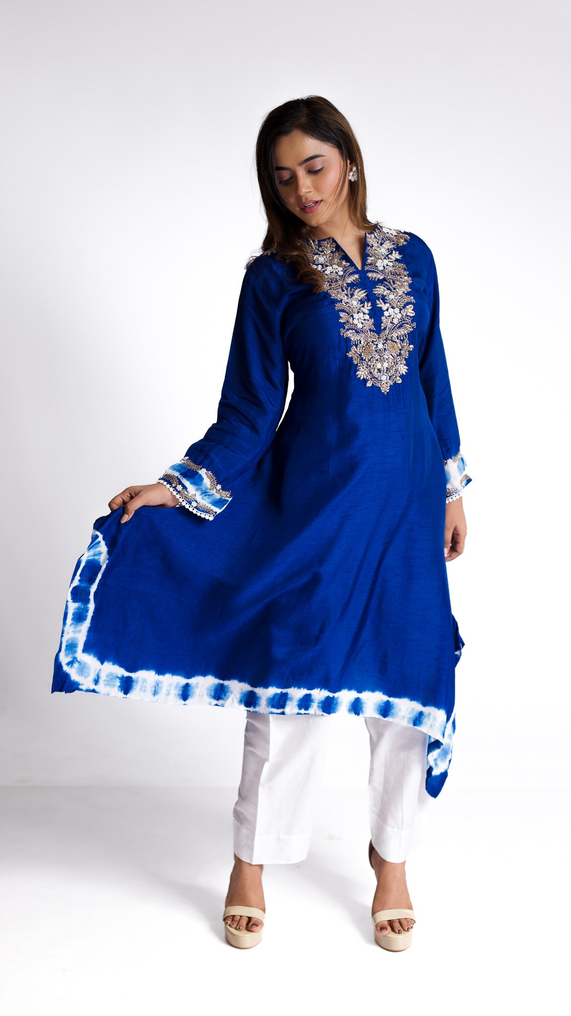 Royal Blue silk kurti set - Mokshaa