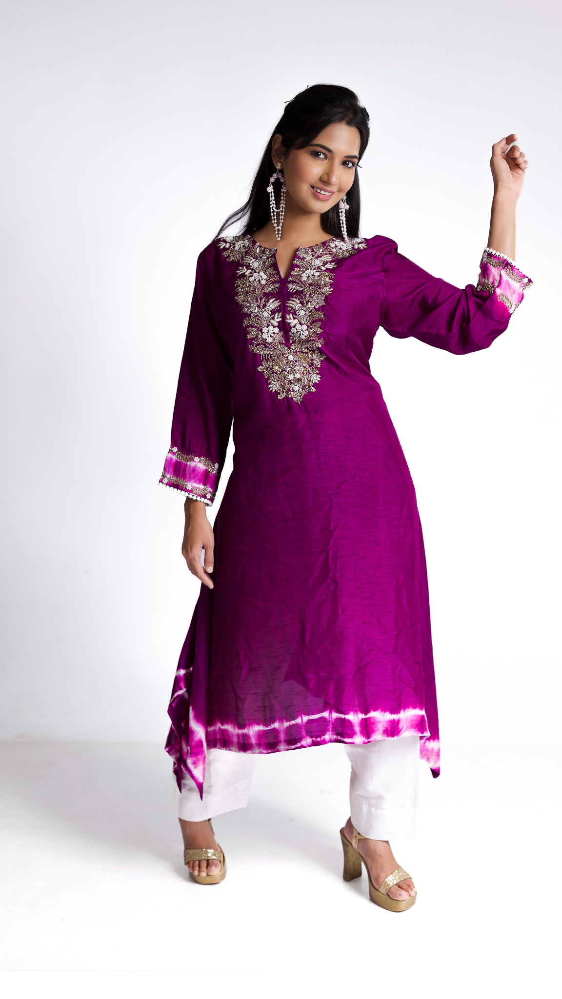 Plum silk kurti set - Mokshaa