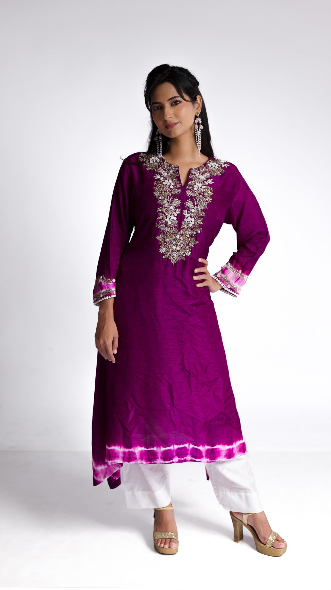 Plum silk kurti set - Mokshaa