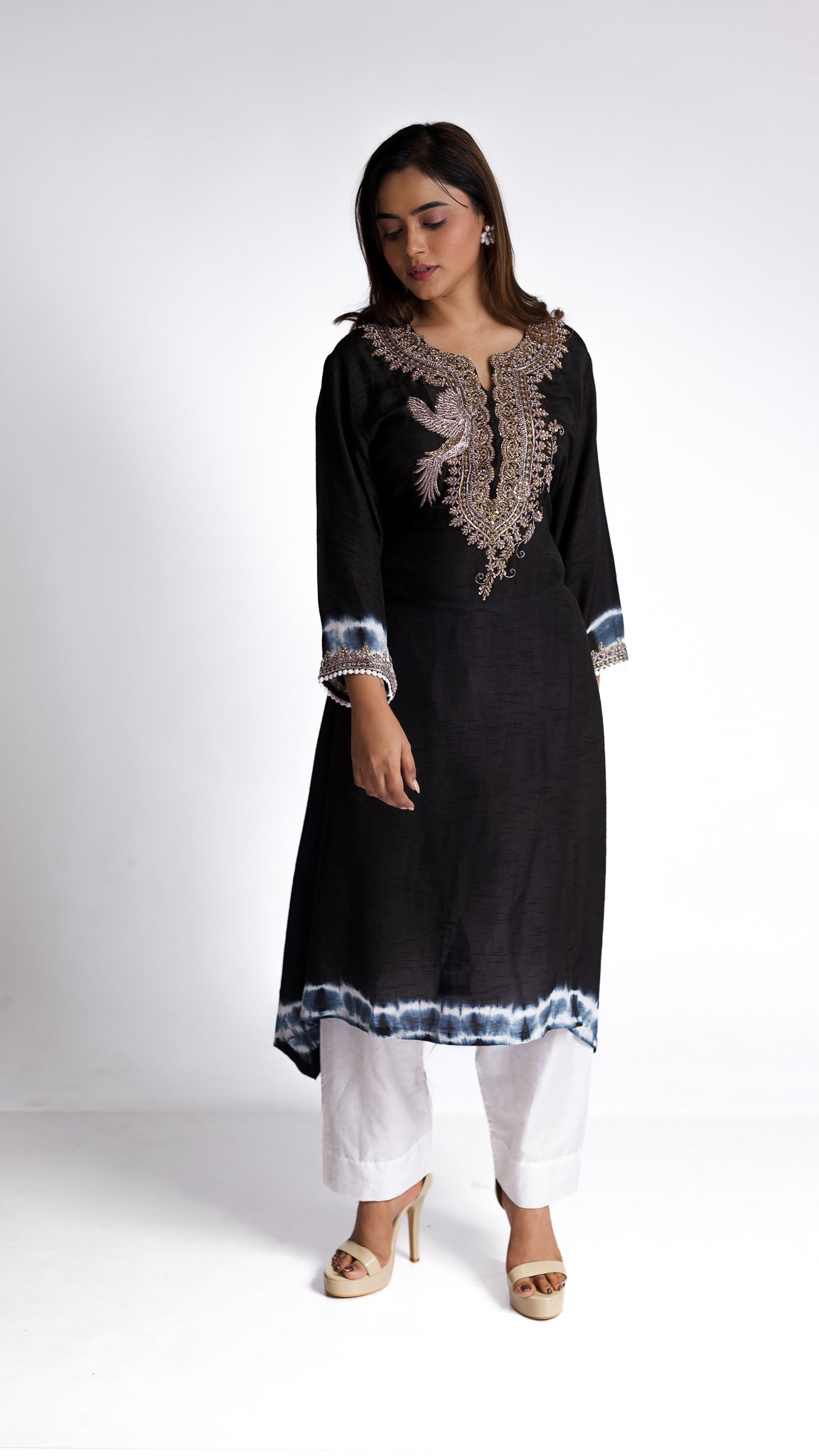 Black silk kurti set - Mokshaa