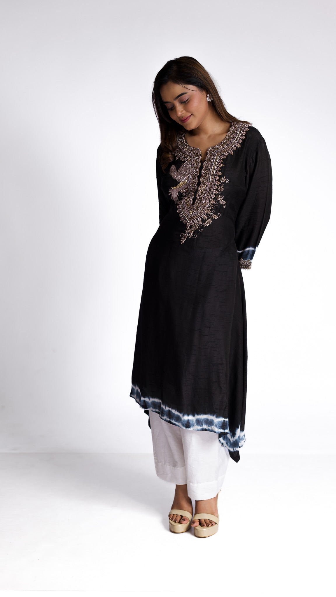 Black silk kurti set - Mokshaa