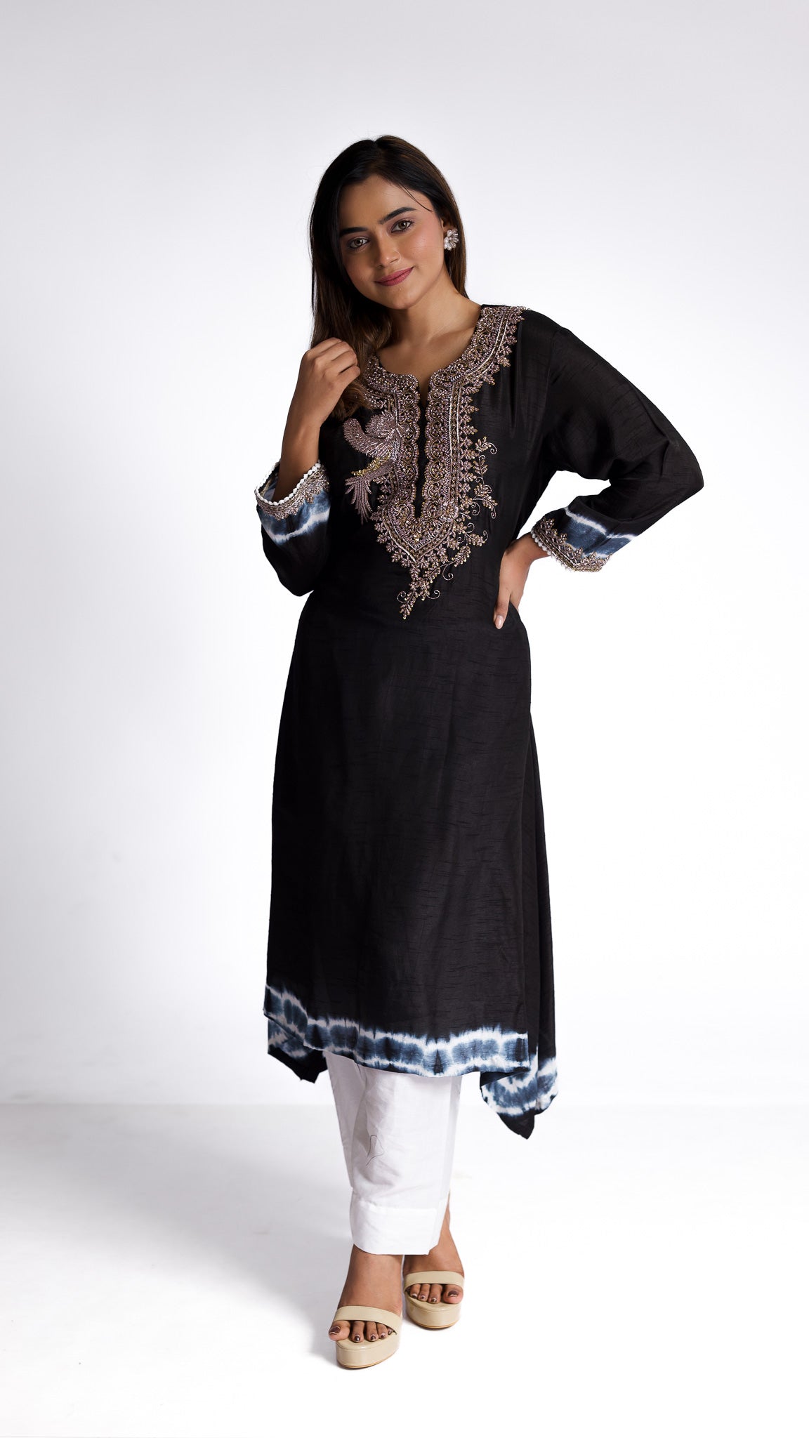 Black silk kurti set - Mokshaa