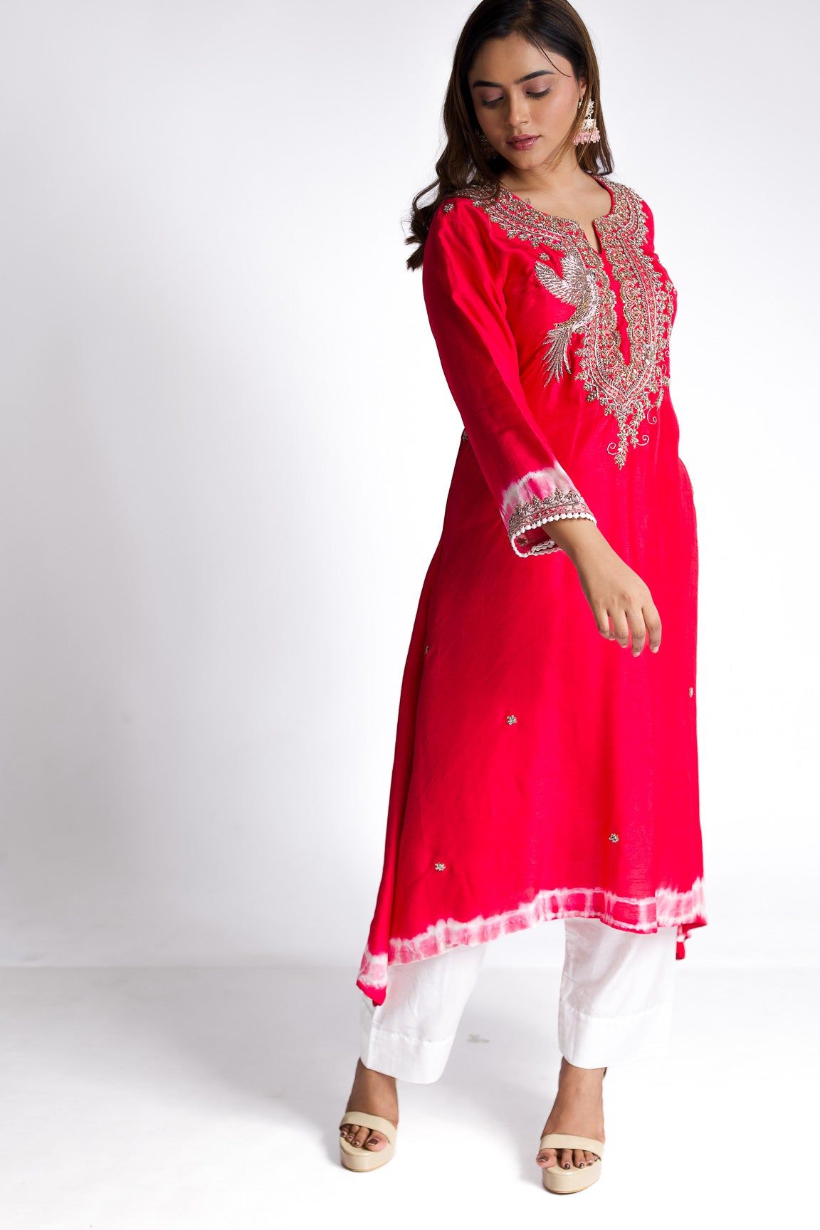 Pink silk kurti set - Mokshaa