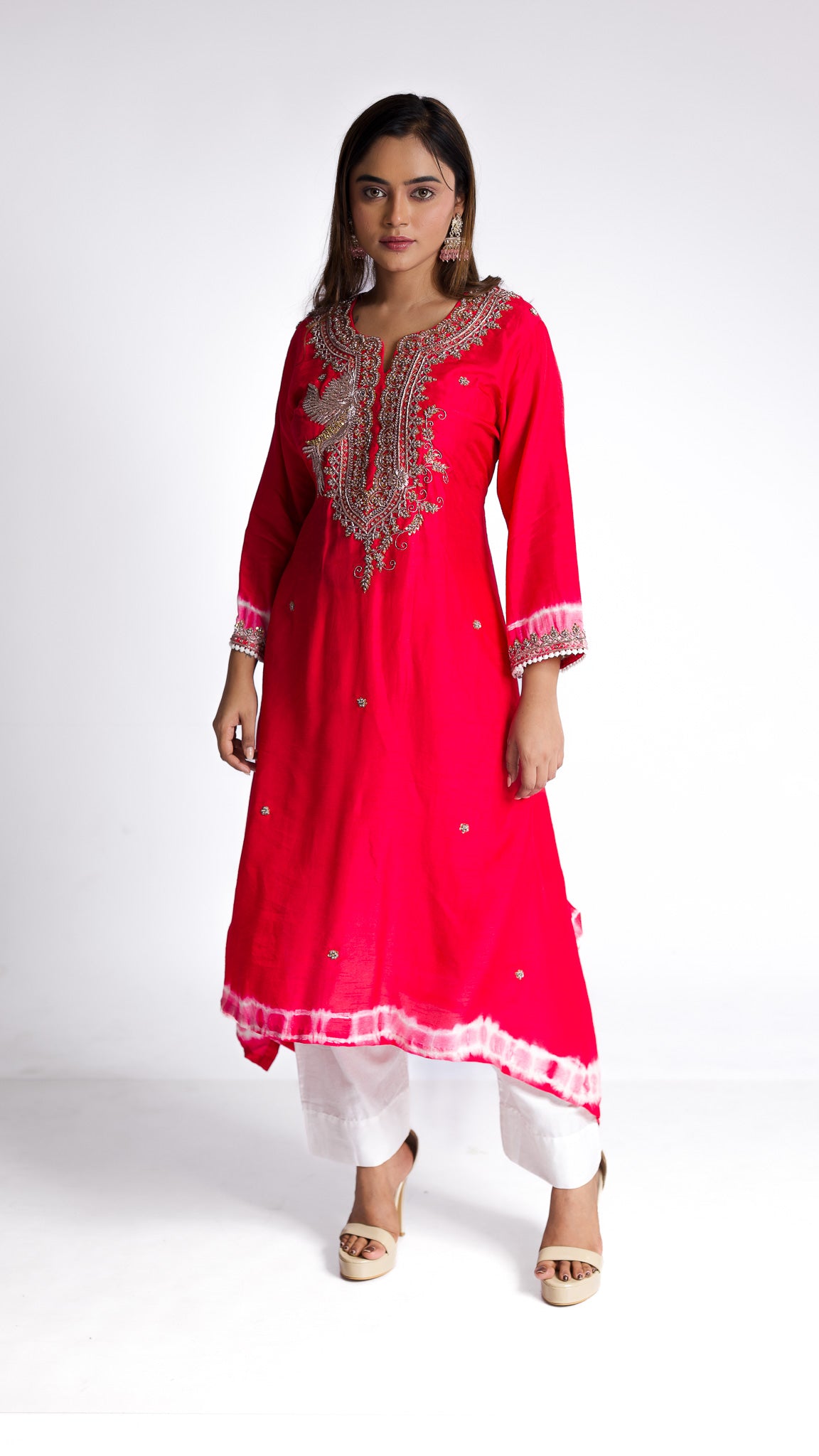 Pink silk kurti set - Mokshaa