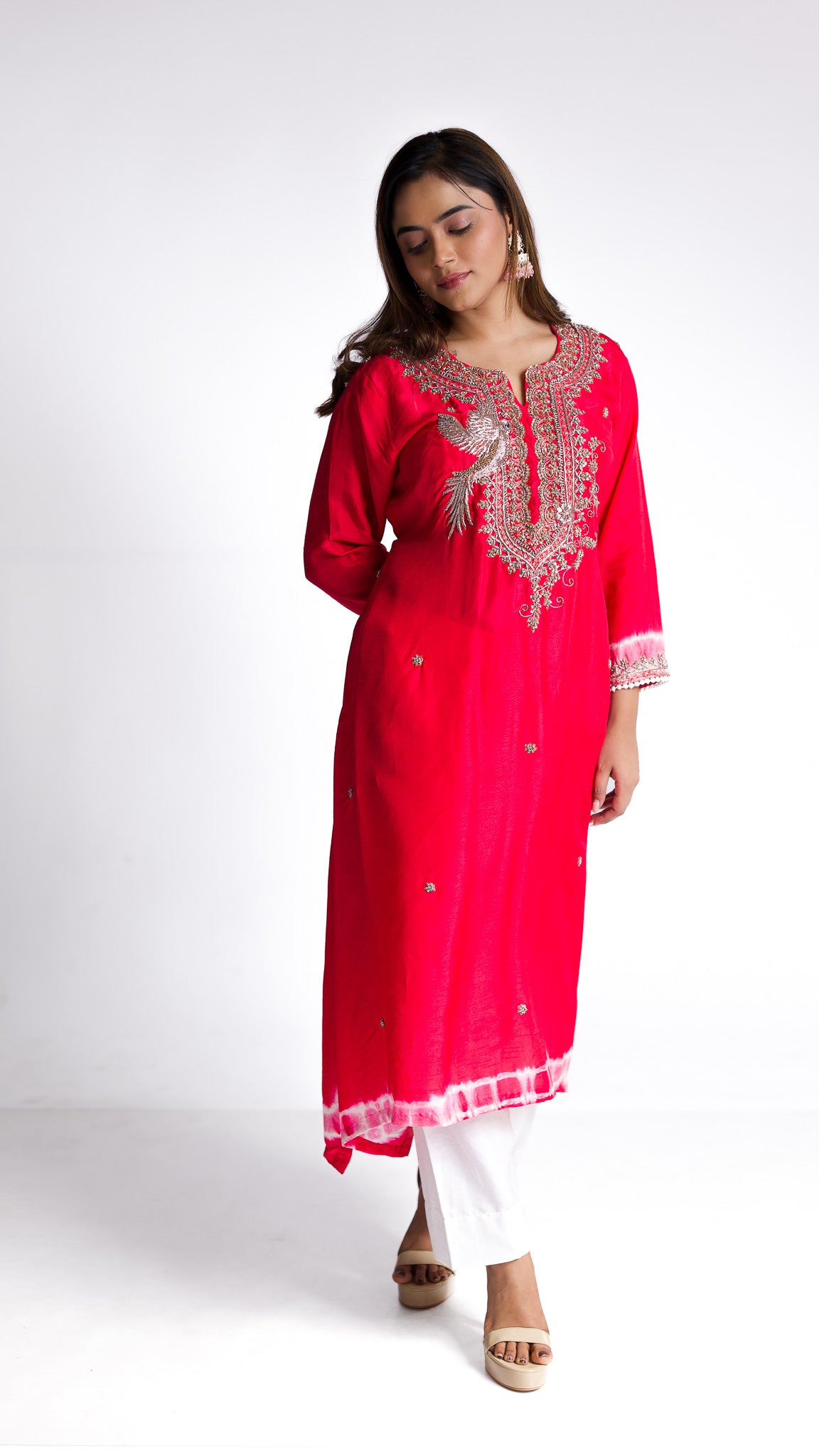 Pink silk kurti set - Mokshaa