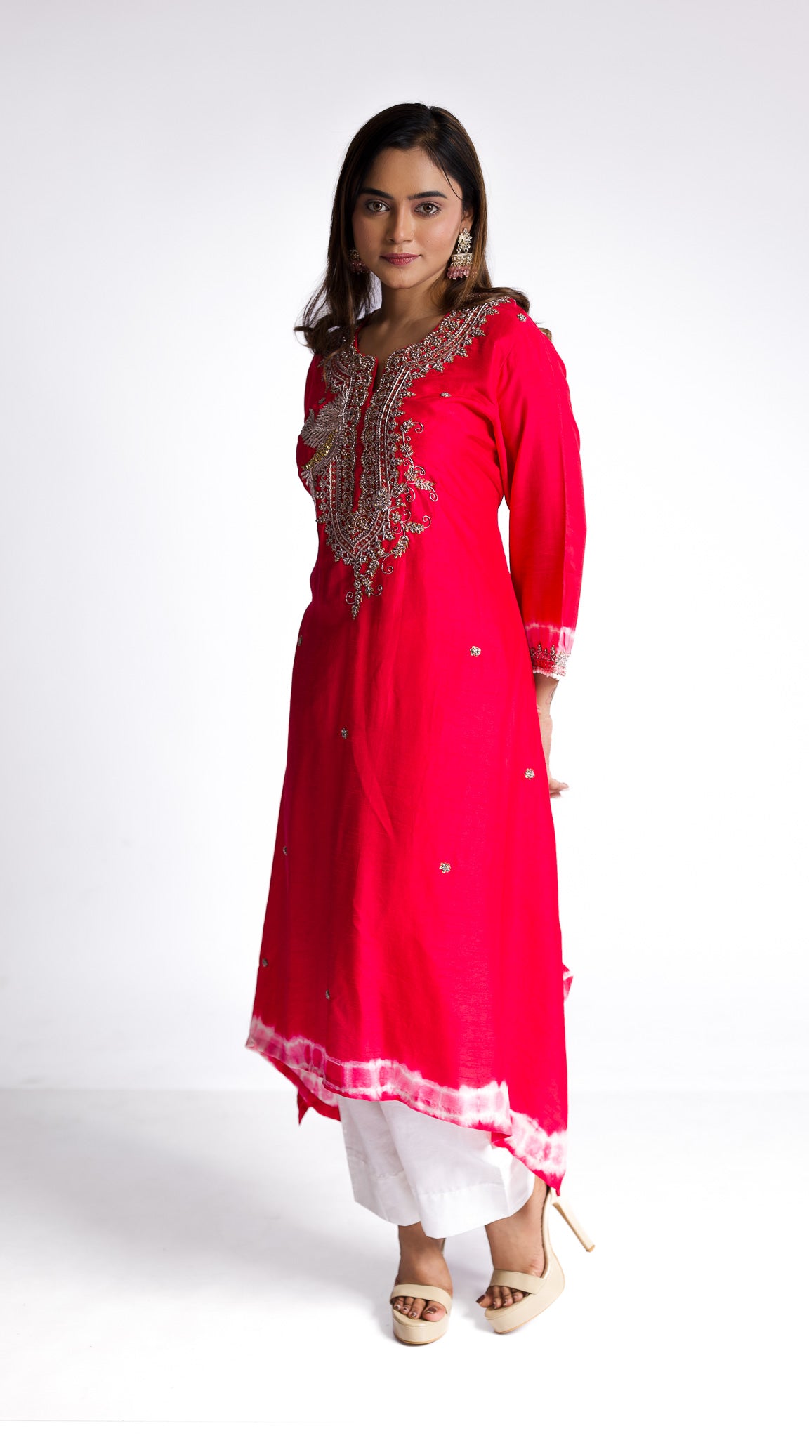 Pink silk kurti set - Mokshaa