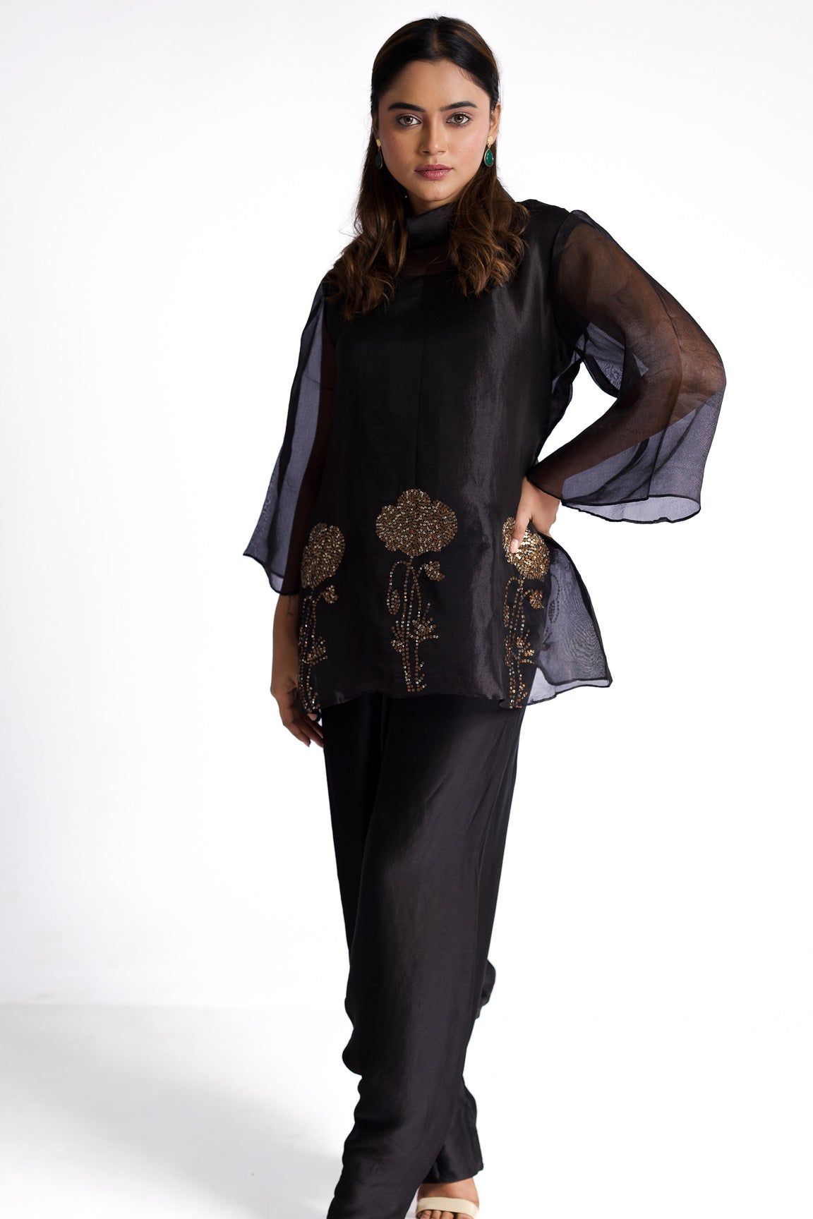 Black organza indowestern - Mokshaa