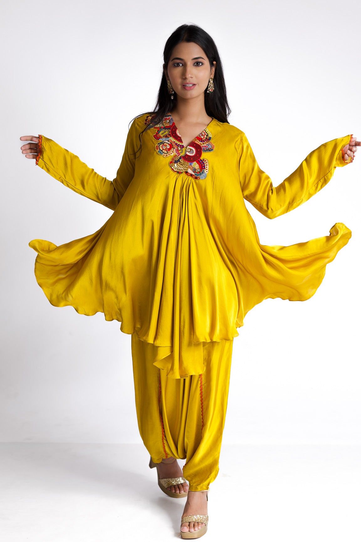 Yellow Satin silk Indowestern  Mokshaa