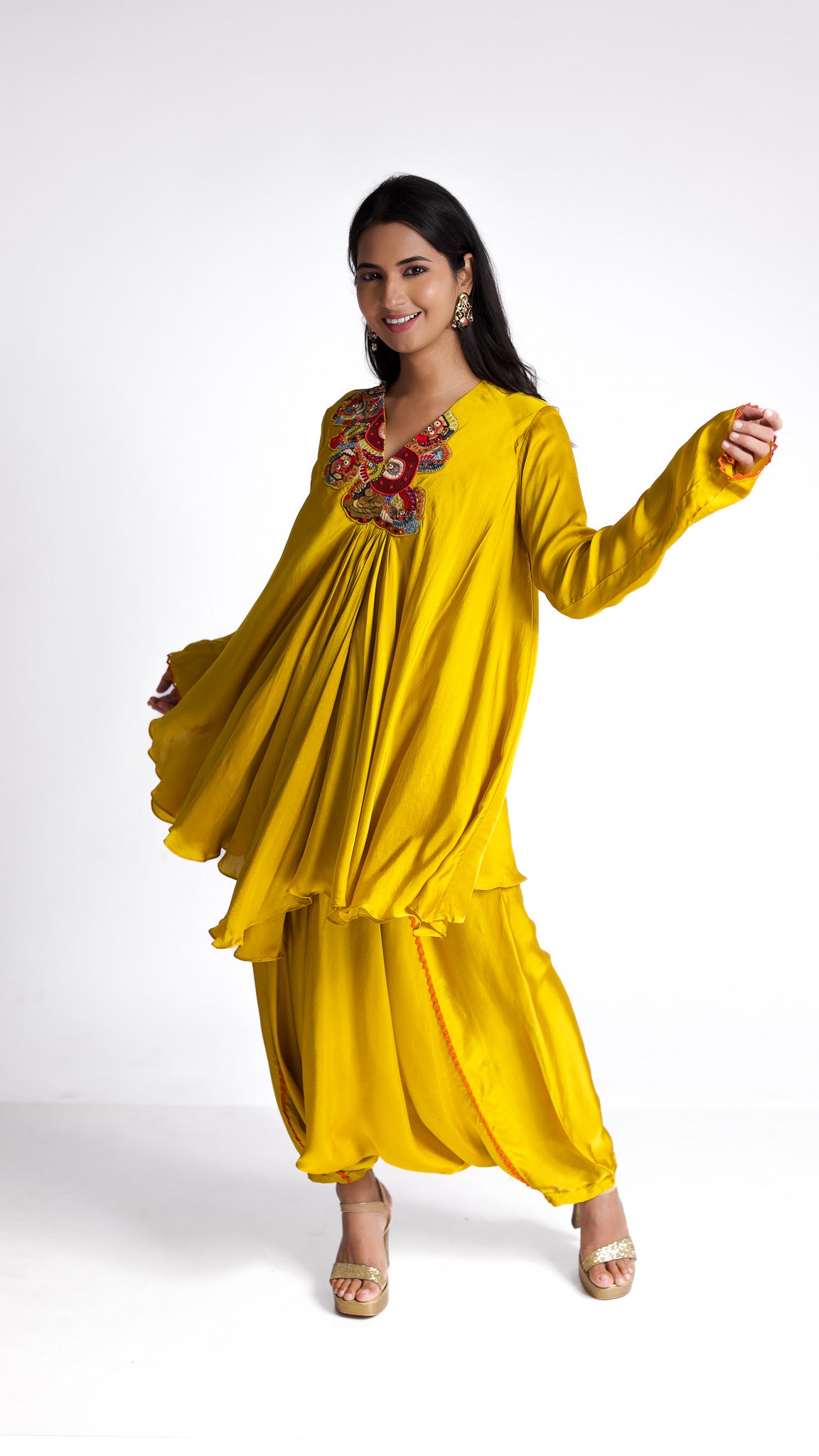 Yellow Satin silk Indowestern  Mokshaa