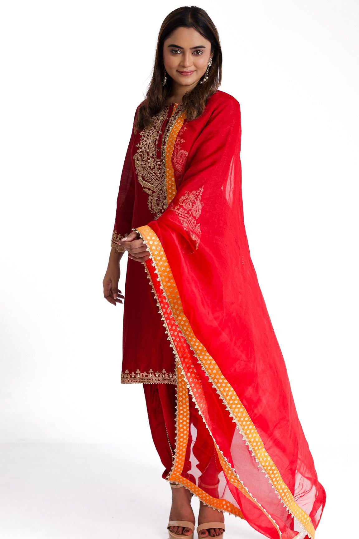 Deep Red silk Kurta set - Mokshaa