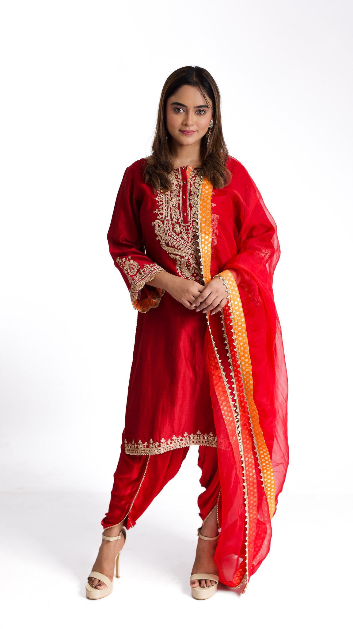 Deep Red silk Kurta set - Mokshaa