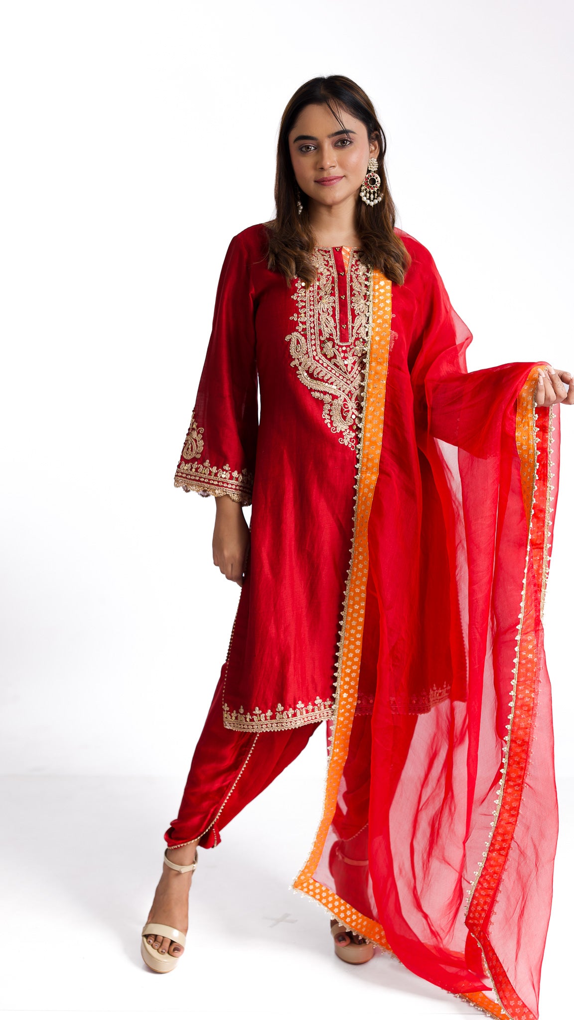 Deep Red silk Kurta set - Mokshaa