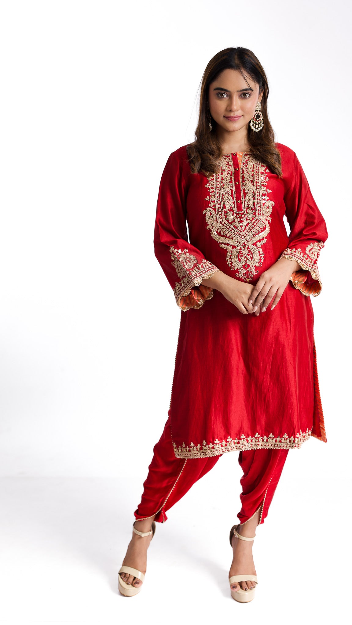 Deep Red silk Kurta set - Mokshaa