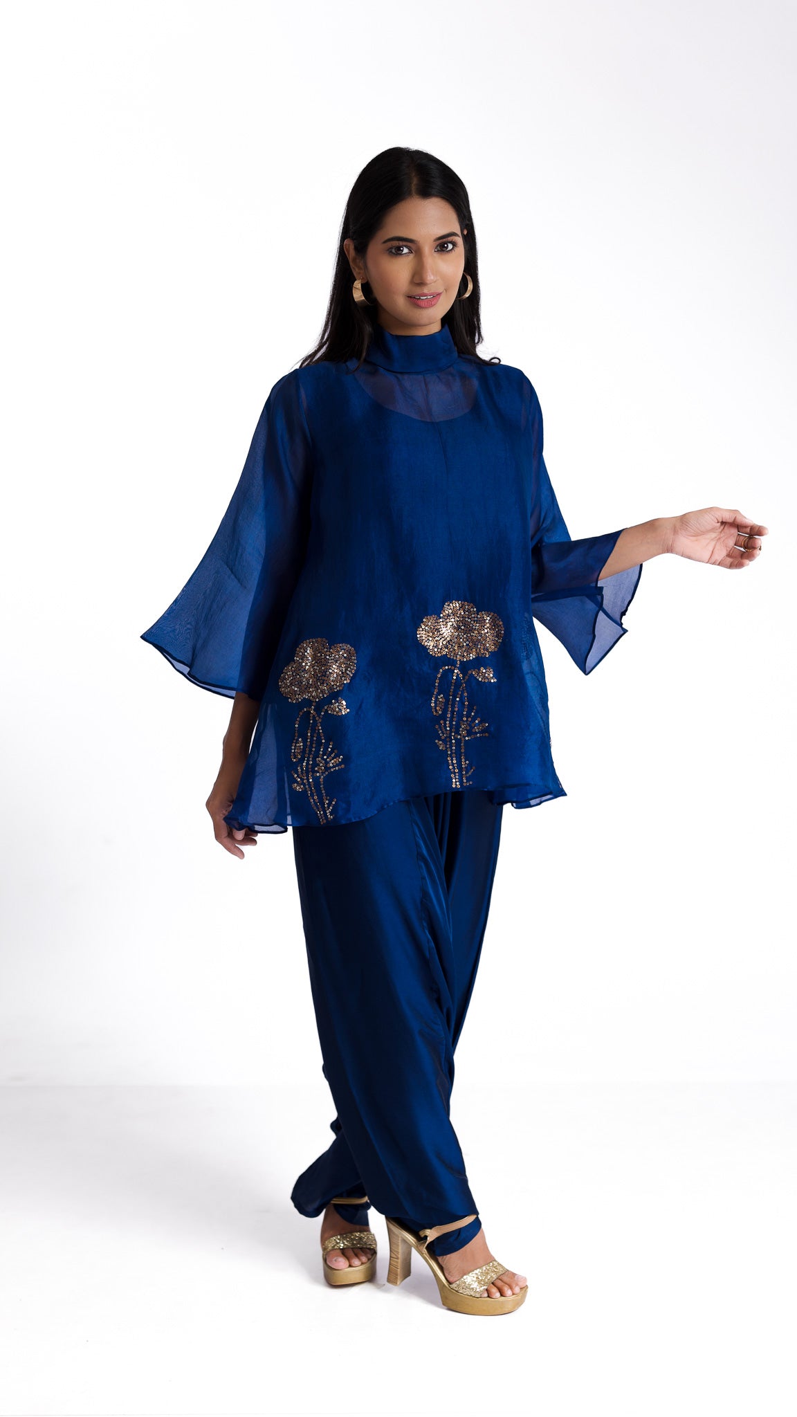 Azure Blue organza Top and Pants Set - Mokshaa