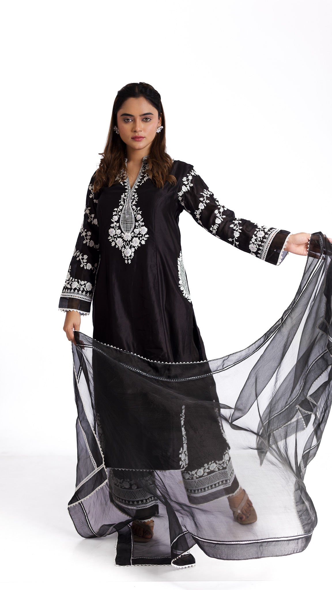 Black silk kurta set - Mokshaa