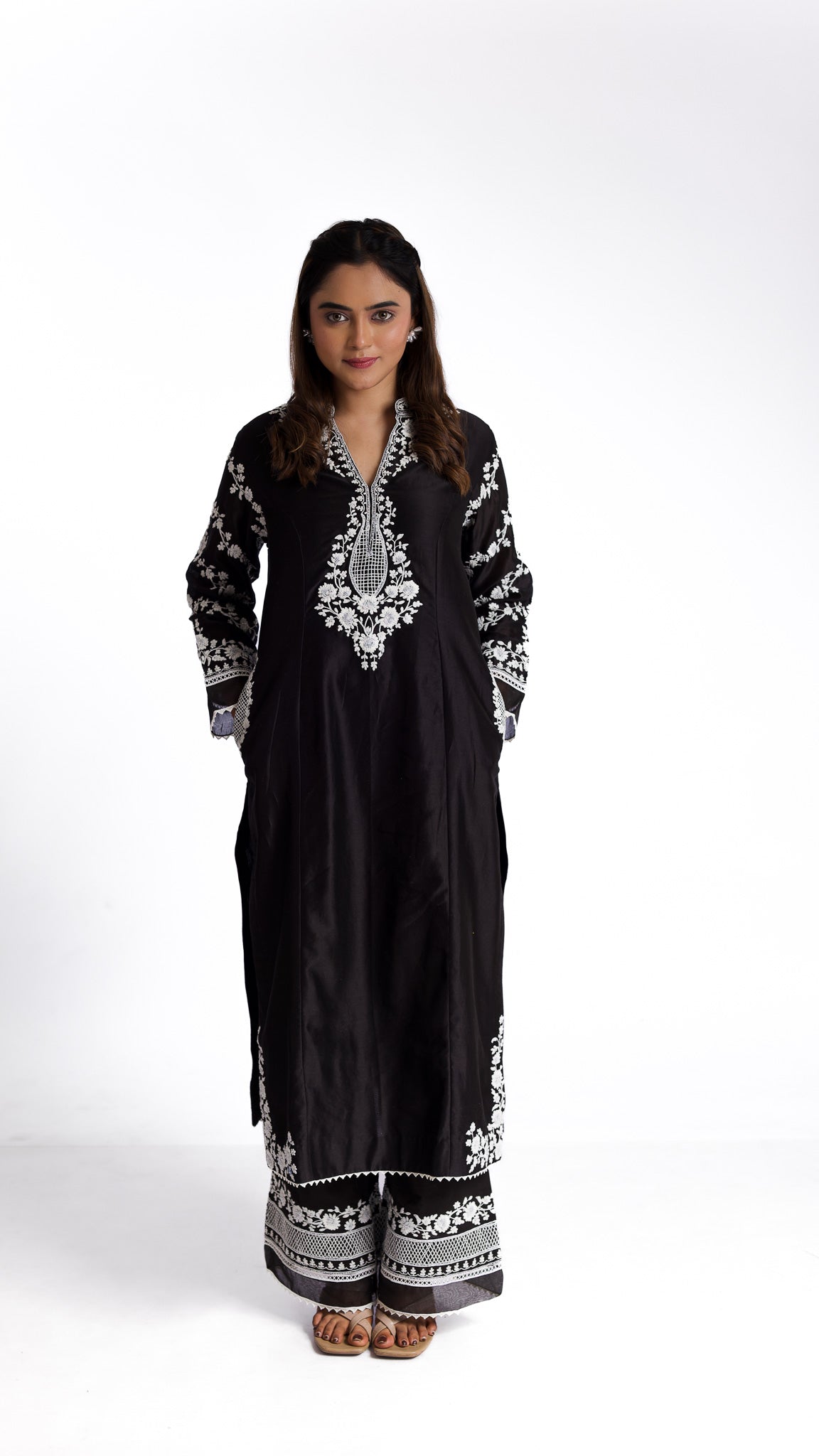 Black silk kurta set - Mokshaa