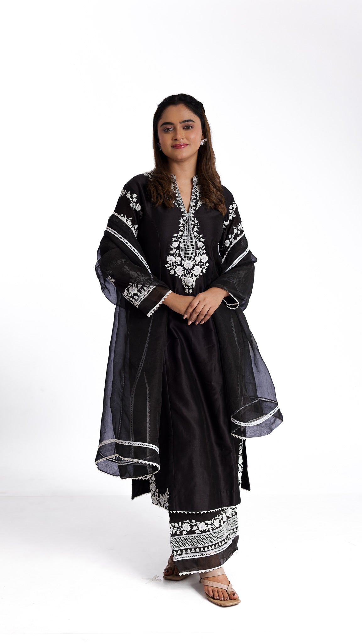 Black silk kurta set - Mokshaa