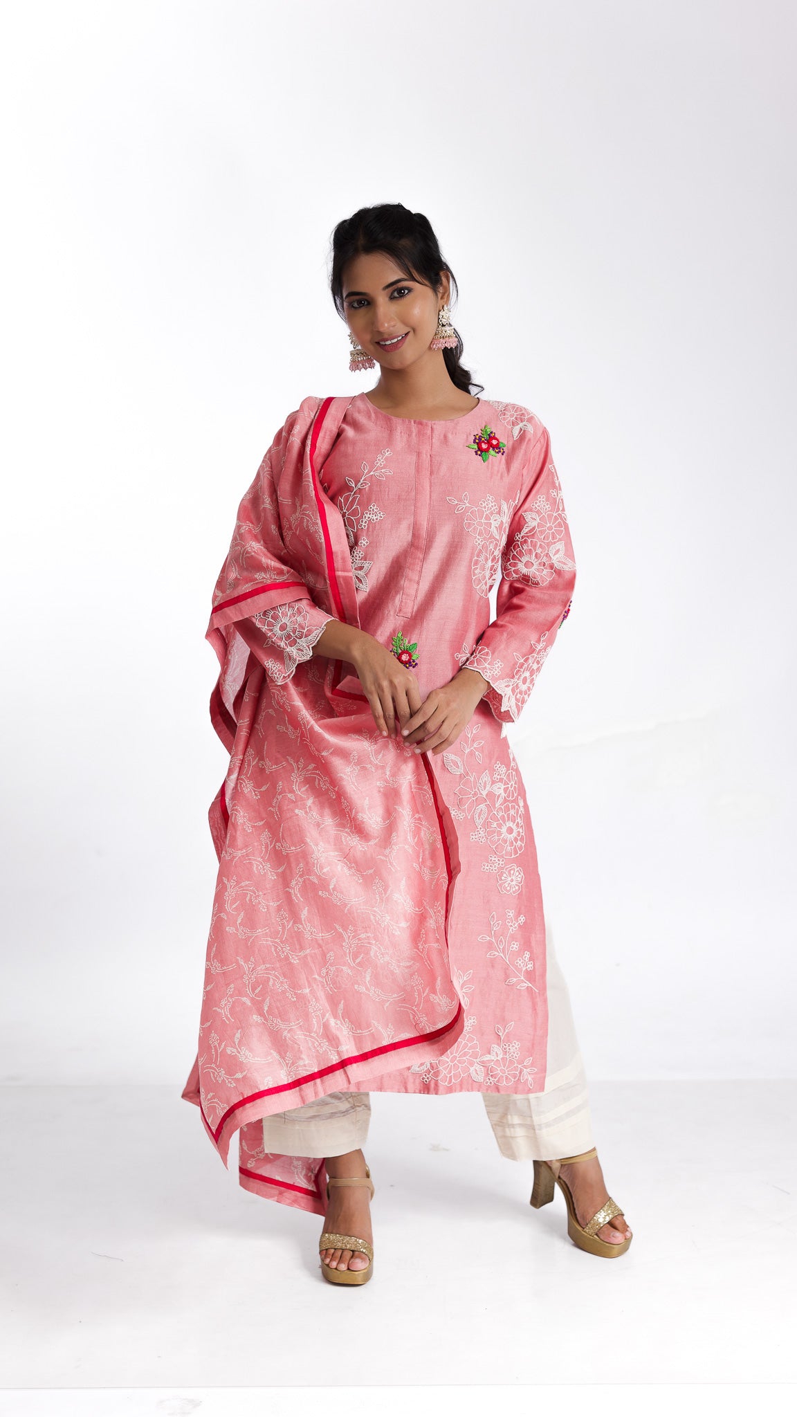 Rose chanderi silk kurta set - Mokshaa