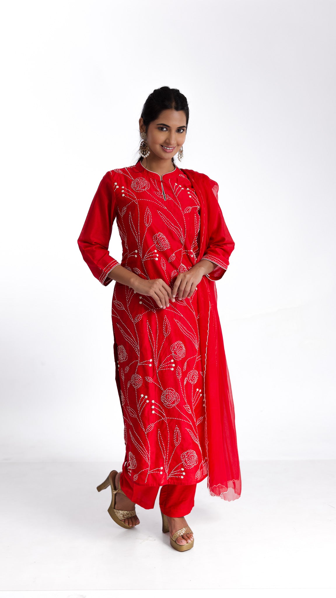 Red silk kurta set - Mokshaa