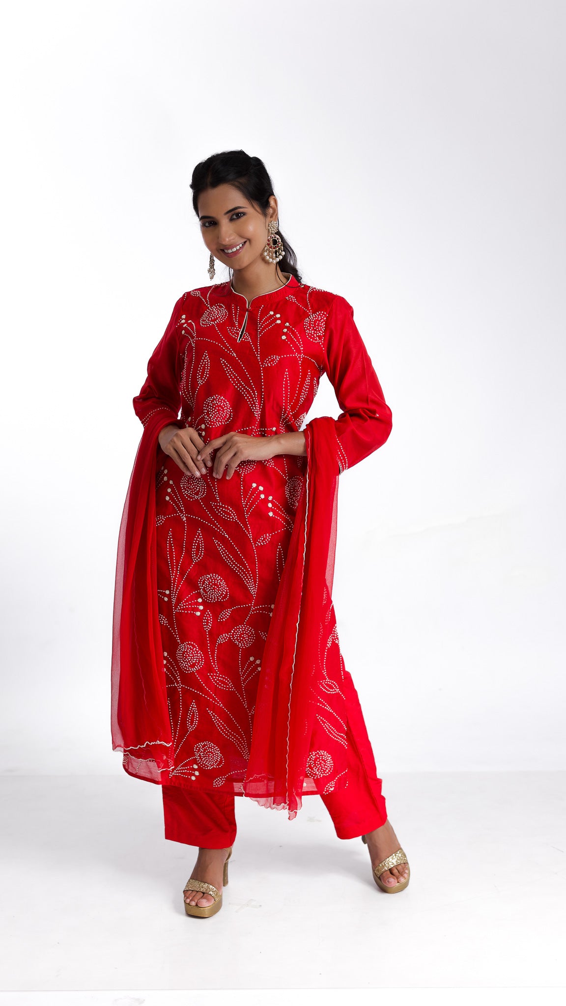 Red silk kurta set - Mokshaa