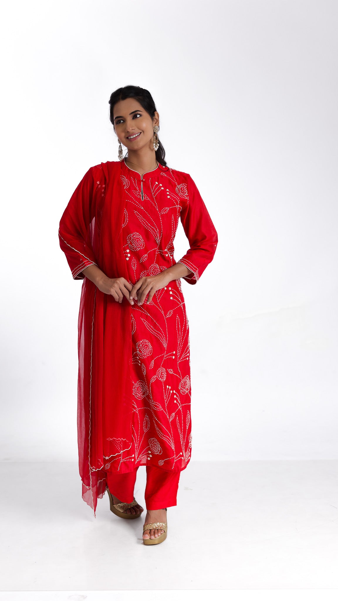 Red silk kurta set - Mokshaa