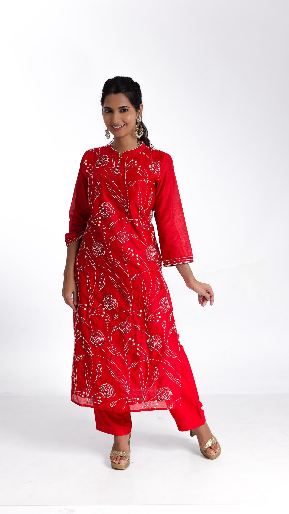 Red silk kurta set - Mokshaa