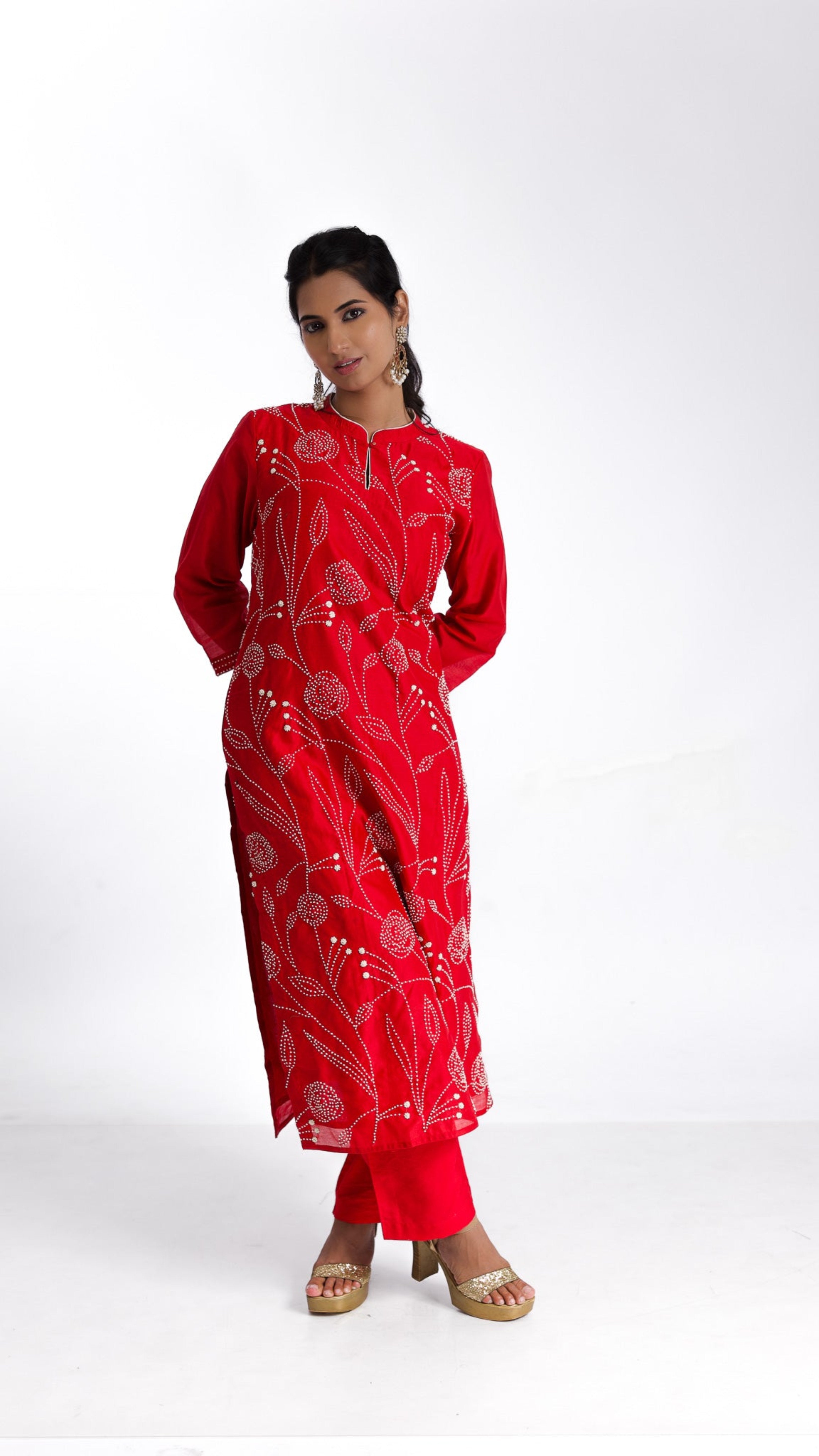 Red silk kurta set - Mokshaa