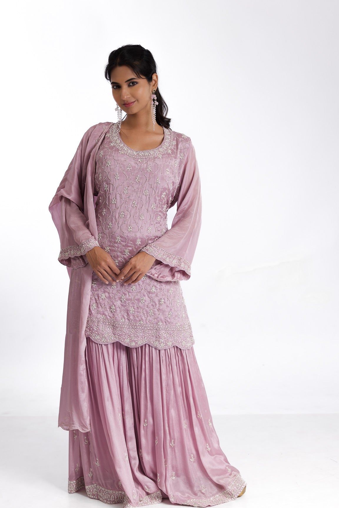 Lilac chiffon sharara set - Mokshaa