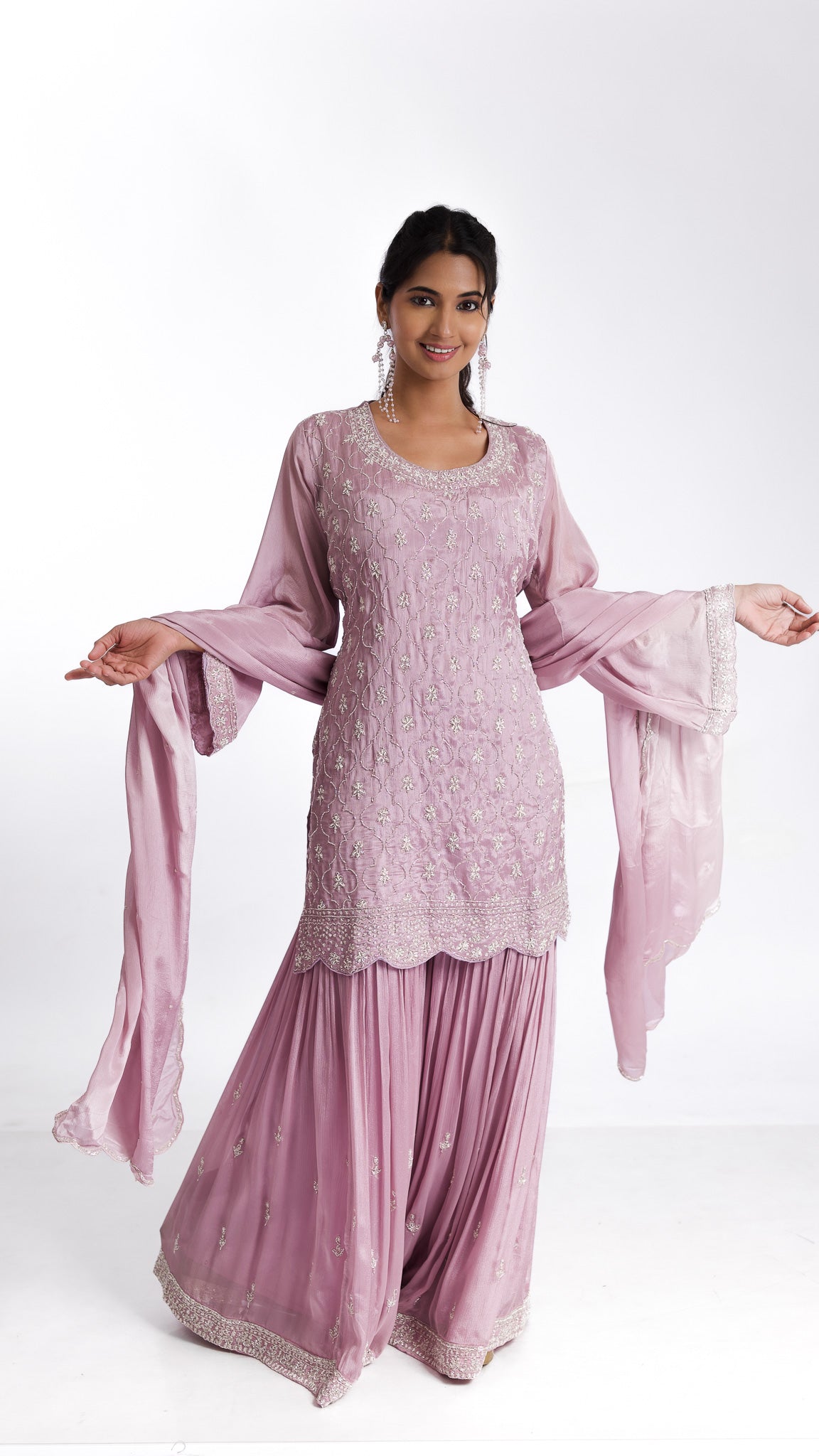 Lilac chiffon sharara set - Mokshaa