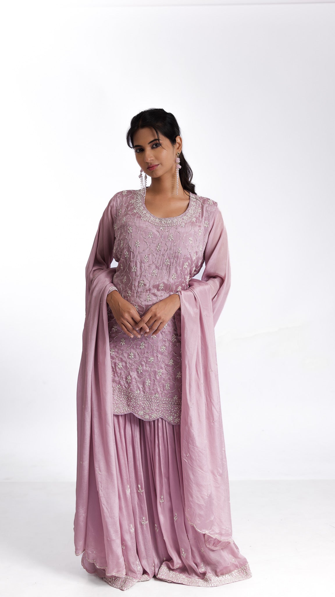 Lilac chiffon sharara set - Mokshaa