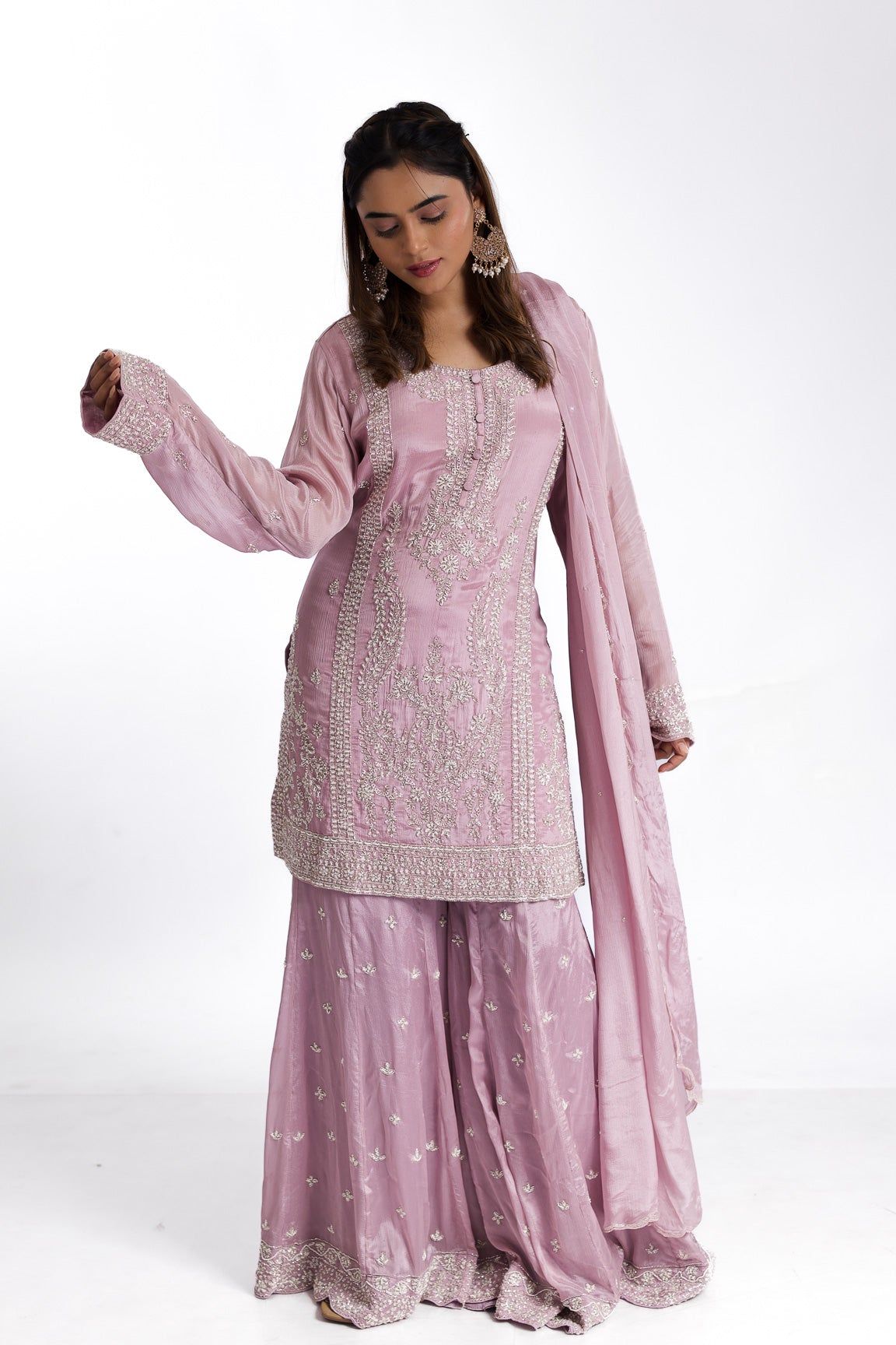 Lilac chiffon sharara set - Mokshaa