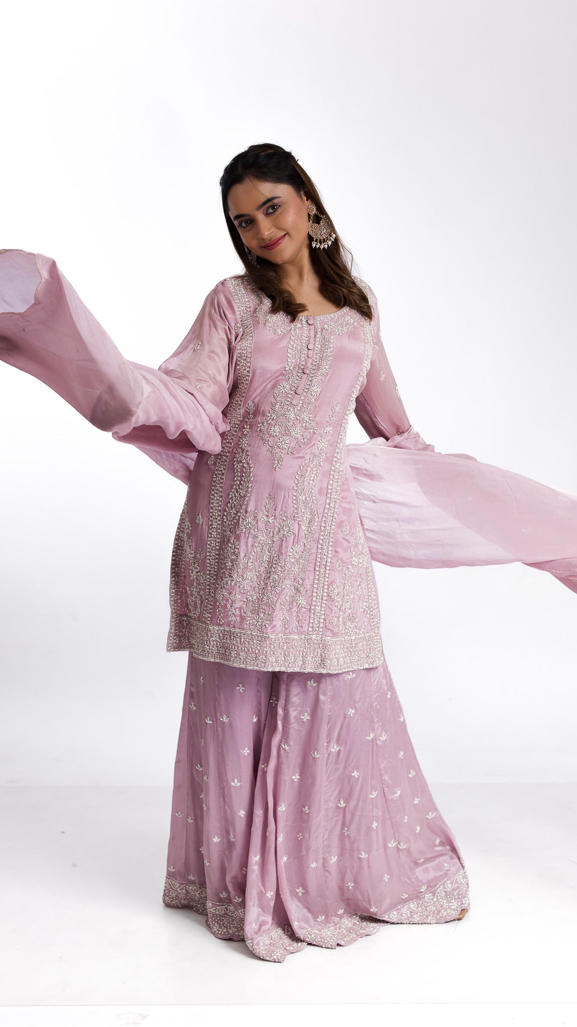 Lilac chiffon sharara set - Mokshaa