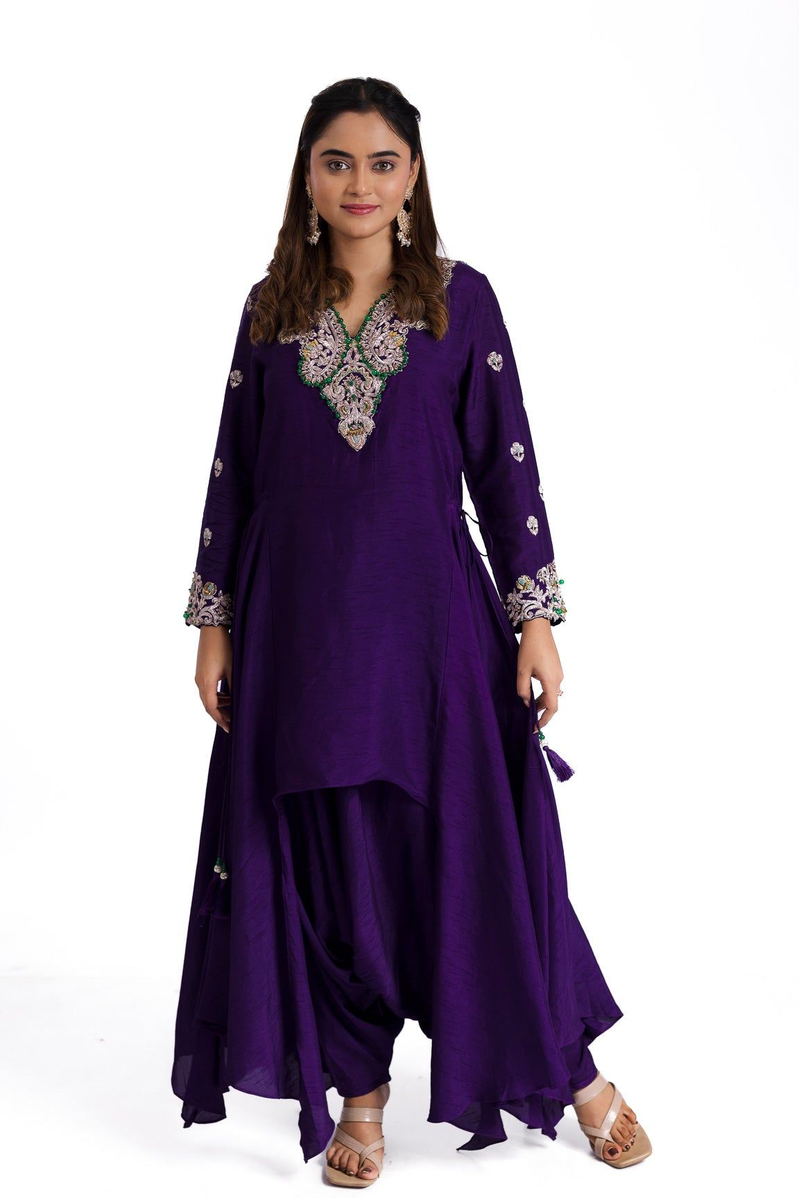 Purple silk indowestern set - Mokshaa