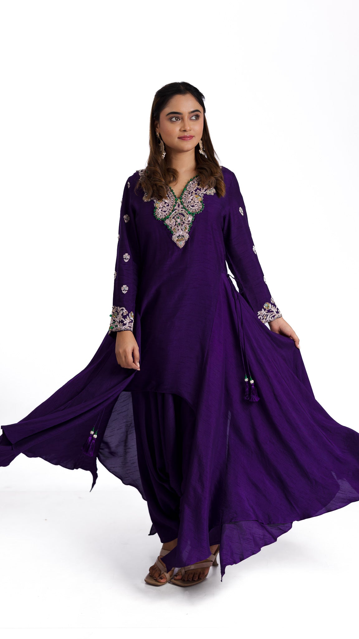 Purple silk indowestern set - Mokshaa