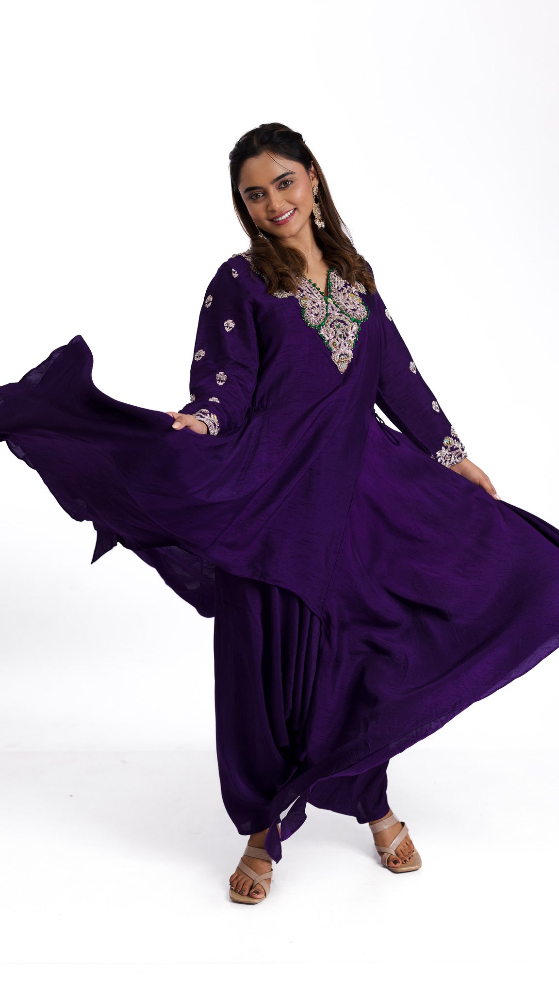 Purple silk indowestern set - Mokshaa