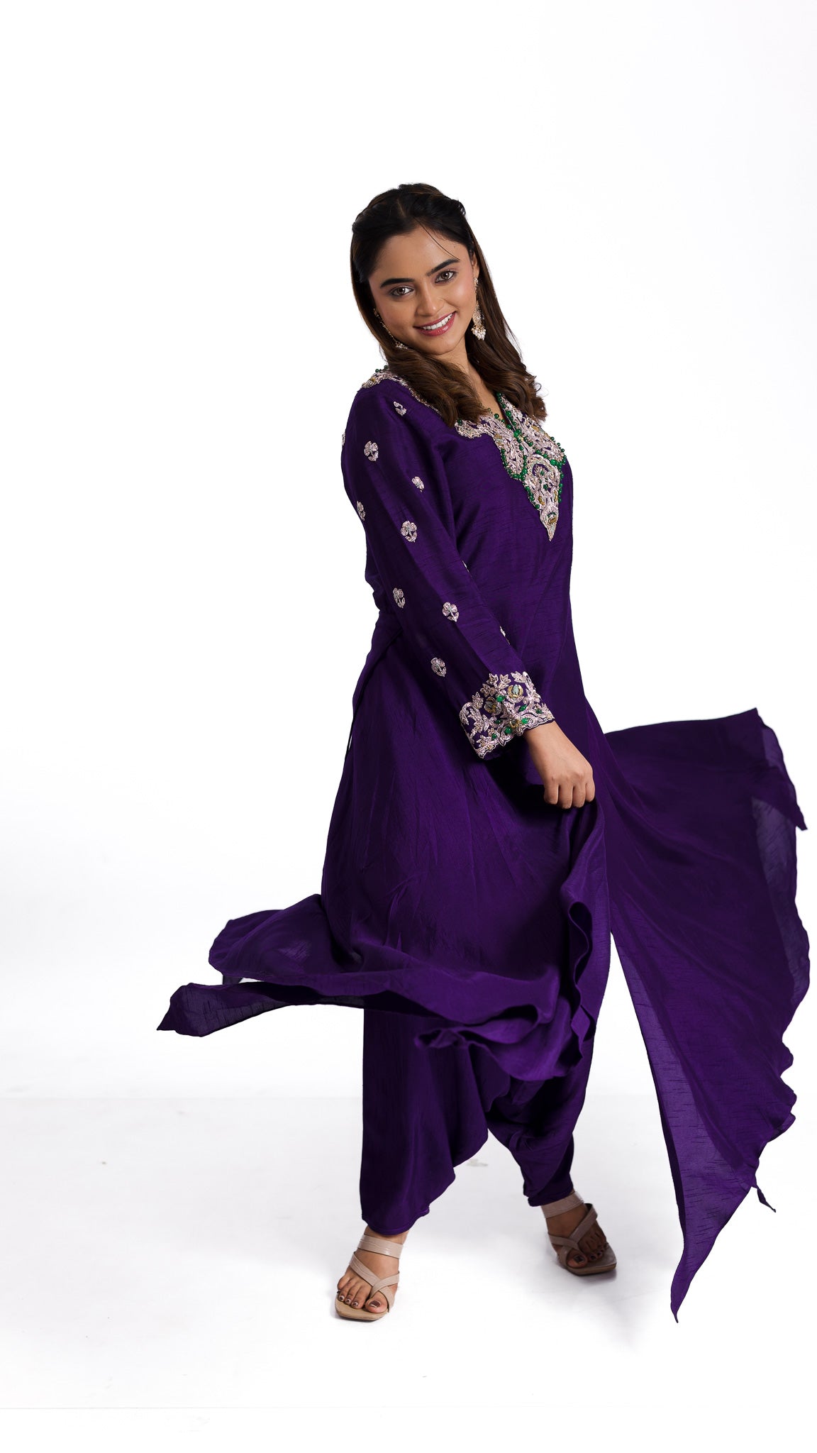 Purple silk indowestern set - Mokshaa